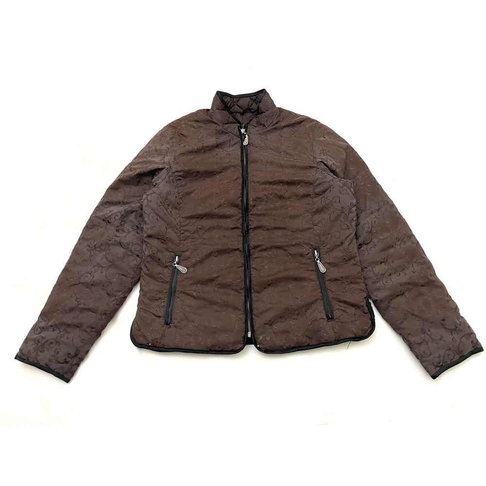 Eddie Bauer Premium Goose Down Jacket Large Brown Quilted Paisley Embroidered